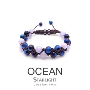 عکس دستبند بافت چرم و سنگ طبیعی دو ردیفه OCEAN