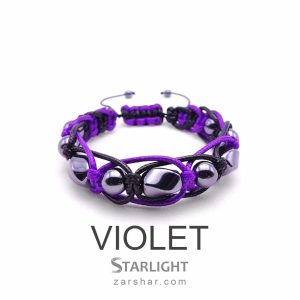 دستبند بافت چرم و سنگ حدید Violet