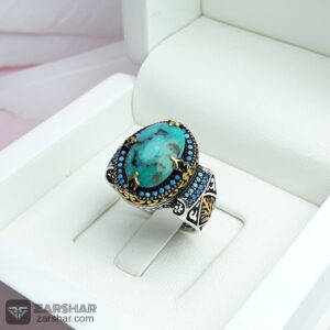 عکس انگشتر فیروزه نیشابوری احیاء شده با رکاب ماشینی اسپرت