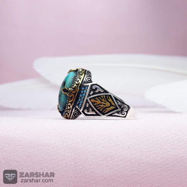 عکس انگشتر فیروزه نیشابوری احیاء شده با رکاب ماشینی اسپرت
