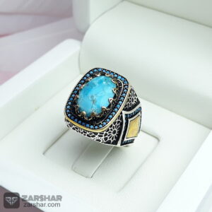 عکس انگشتر فیروزه نیشابوری احیاء شده و برنج کاری شده