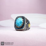 عکس انگشتر فیروزه نیشابوری احیاء شده و برنج کاری شده