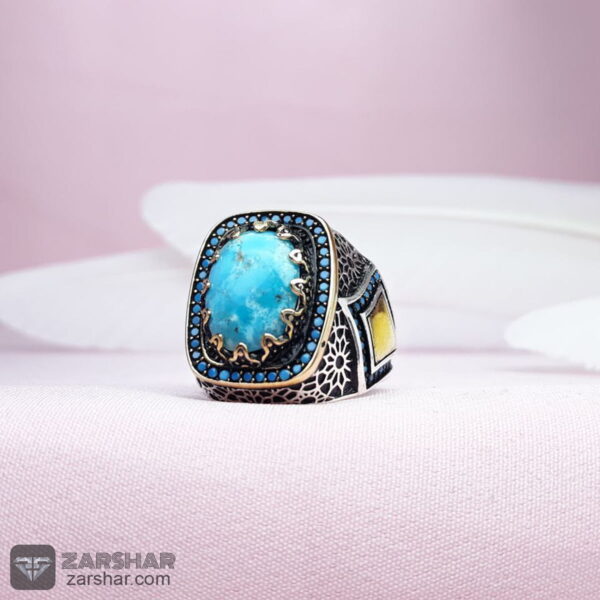 عکس انگشتر فیروزه نیشابوری احیاء شده و برنج کاری شده