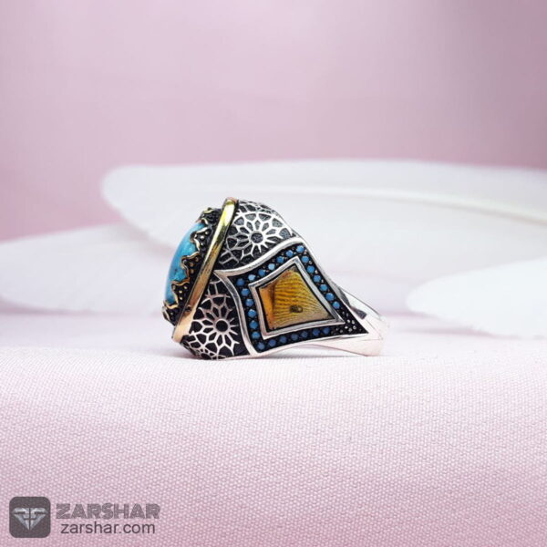 عکس انگشتر فیروزه نیشابوری احیاء شده و برنج کاری شده
