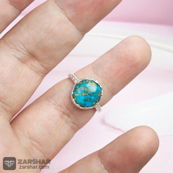 عکس انگشتر فیروزه نیشابوری زنانه با رکاب ماشینی