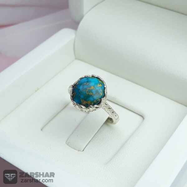 انگشتر فیروزه نیشابوری زنانه با رکاب ماشینی عکس انگشتر فیروزه نیشابوری زنانه با رکاب ماشینی