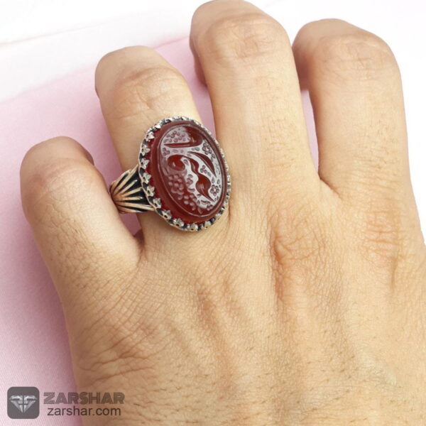 عکس انگشتر عقیق قرمز خطی یا رقیه