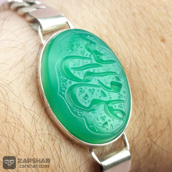 عکس دستبند عقیق سبز خطی  علی ولی الله