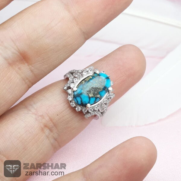 عکس انگشتر زنانه فیروزه نیشابوری با روکش آب رادیوم
