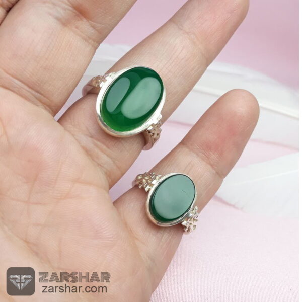 عکس انگشتر ست عقیق سبز طرح صفوی