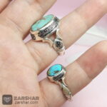 عکس انگشتر ست فیروزه نیشابوری خوشرنگ همراه حرز امام جواد و تربت امام حسین