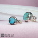 عکس انگشتر ست فیروزه نیشابوری خوشرنگ همراه حرز امام جواد و تربت امام حسین