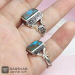 عکس انگشتر ست فیروزه نیشابوری چهارگوش مربعی همراه حرز امام جواد و تربت امام حسین