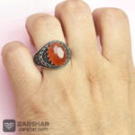 عکس انگشتر مردانه عقیق پرتقالی یمنی الماس تراش