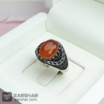 عکس انگشتر مردانه عقیق پرتقالی یمنی الماس تراش