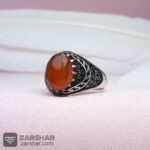 عکس انگشتر مردانه عقیق پرتقالی یمنی الماس تراش