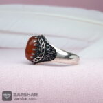 عکس انگشتر مردانه عقیق پرتقالی یمنی الماس تراش
