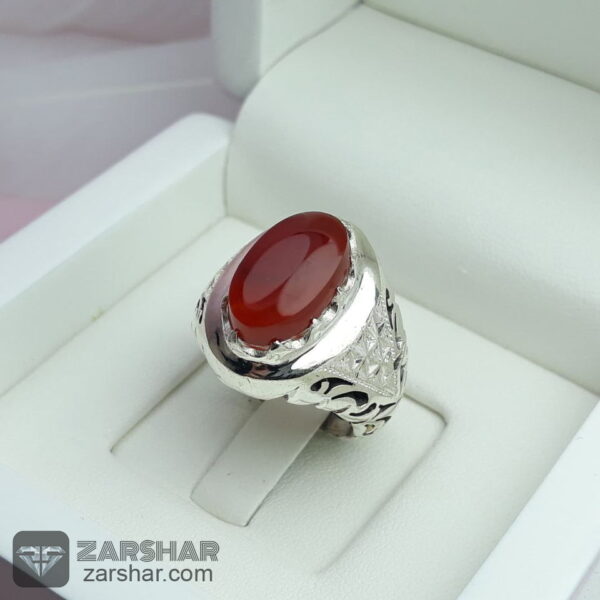 عکس انگشتر مردانه عقیق یمنی آیینه کاری شده