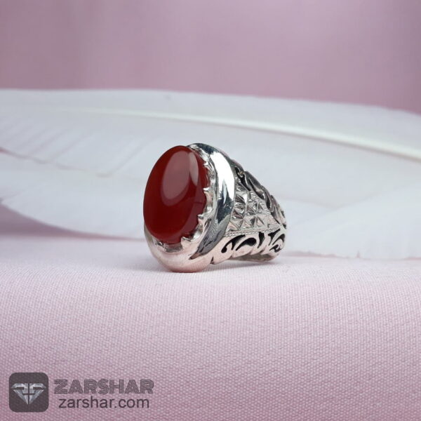 عکس انگشتر مردانه عقیق یمنی آیینه کاری شده
