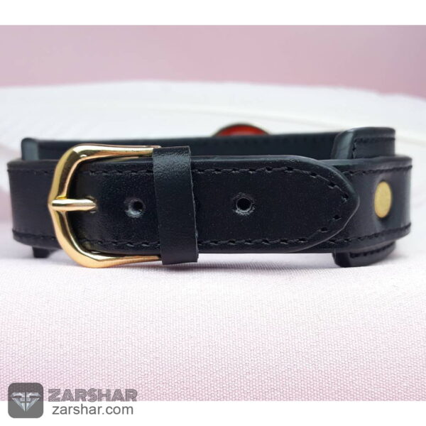 عکس دستبند چرمی عقیق قرمز خطی ابا الحسن علی ولی الله