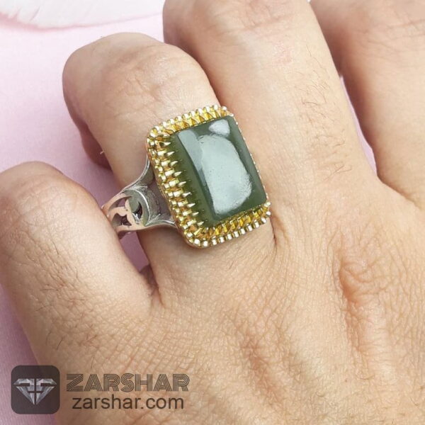 عکس انگشتر چهارگوش یشم یمنی طرح رهبری
