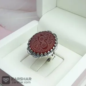 انگشتر عقیق قرمز خطی حسین منی و انا من حسین