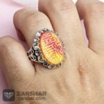 عکس انگشتر عقیق دو رنگ حکاکی یا فاطمه الزهرا چنگ اشکی