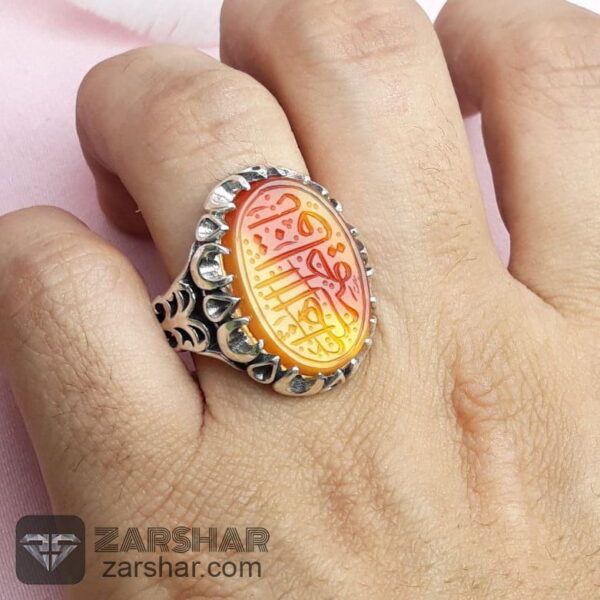 عکس انگشتر عقیق دو رنگ حکاکی یا فاطمه الزهرا چنگ اشکی