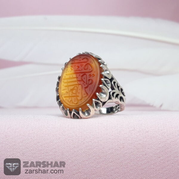 عکس انگشتر عقیق دو رنگ حکاکی یا فاطمه الزهرا چنگ اشکی