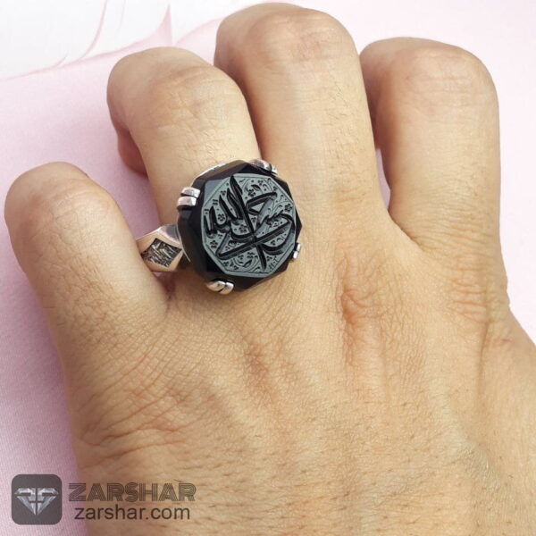 عکس انگشتر عقیق مشکی خطی حسبی الله