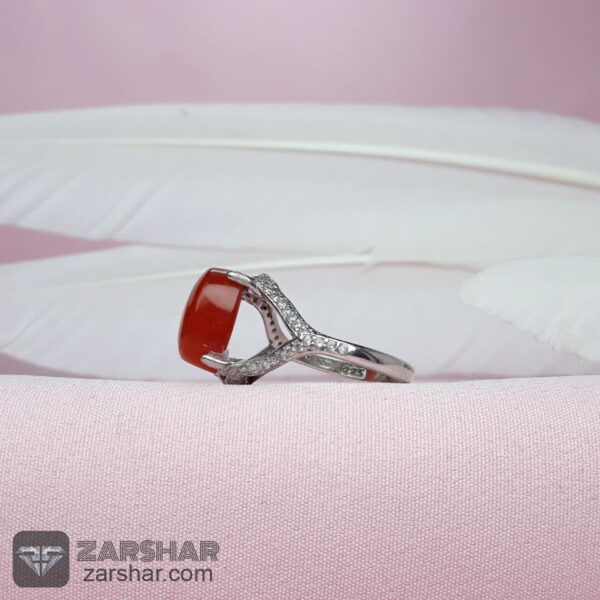 عکس انگشتر عقیق یمنی پرتقالی زنانه چهارچنگ