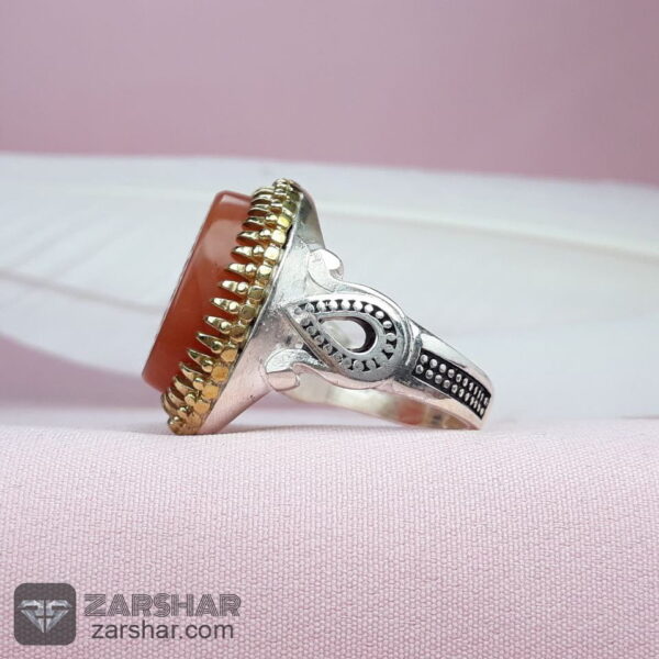 عکس انگشتر مردانه عقیق یمنی پرتقالی خطی یا رقیه