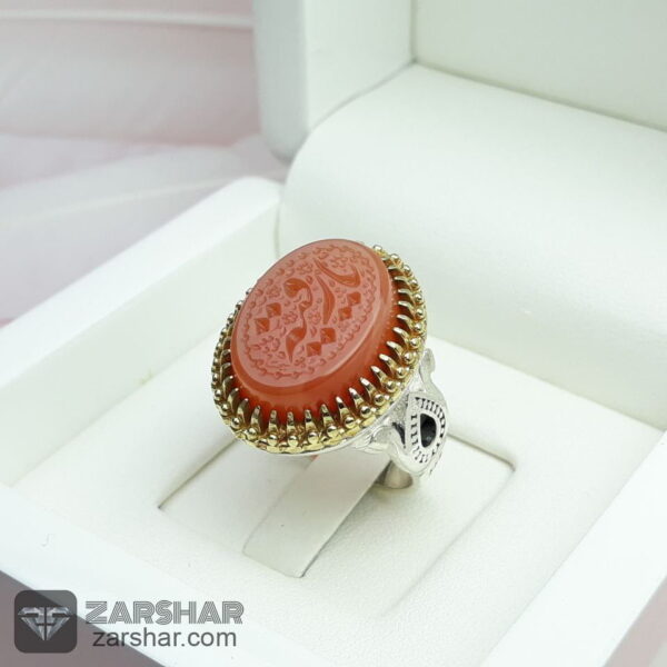 عکس انگشتر مردانه عقیق یمنی پرتقالی خطی یا رقیه