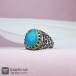 عکس انگشتر مردانه فیروزه نیشابوری خوشرنگ سیاه قلم