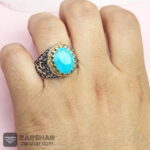 عکس انگشتر مردانه فیروزه نیشابوری خوشرنگ سیاه قلم