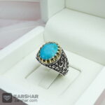 عکس انگشتر مردانه فیروزه نیشابوری خوشرنگ سیاه قلم