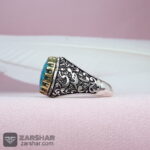 عکس انگشتر مردانه فیروزه نیشابوری خوشرنگ سیاه قلم