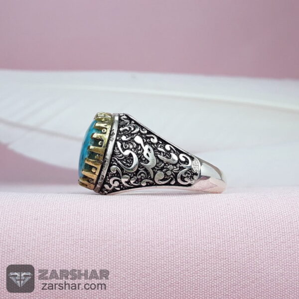 عکس انگشتر مردانه فیروزه نیشابوری خوشرنگ سیاه قلم