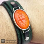 عکس دستبند چرم عقیق سرخ خراسانی خطی یا رقیه