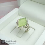 عکس انگشتر ست عقیق سبز کاهویی یا علی یا زهرا تراش شمسه