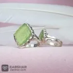 عکس انگشتر ست عقیق سبز کاهویی یا علی یا زهرا تراش شمسه