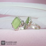 عکس انگشتر ست عقیق سبز کاهویی یا علی یا زهرا تراش شمسه