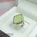 عکس انگشتر ست عقیق سبز کاهویی یا علی یا زهرا تراش شمسه