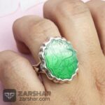 عکس انگشتر عقیق سبز یا زهرا با خط درجه یک و تراش شمسه