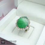 عکس انگشتر عقیق سبز یا زهرا با خط درجه یک و تراش شمسه