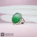 عکس انگشتر عقیق سبز یا زهرا با خط درجه یک و تراش شمسه