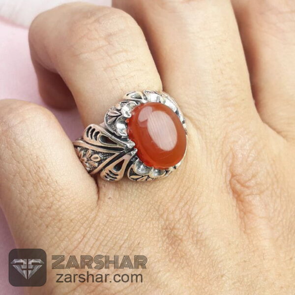 عکس انگشتر عقیق سرخ یمنی طرح دار