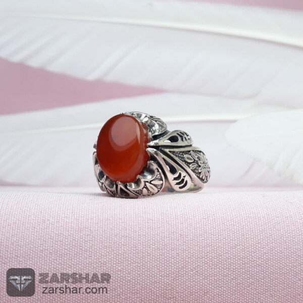 عکس انگشتر عقیق سرخ یمنی طرح دار
