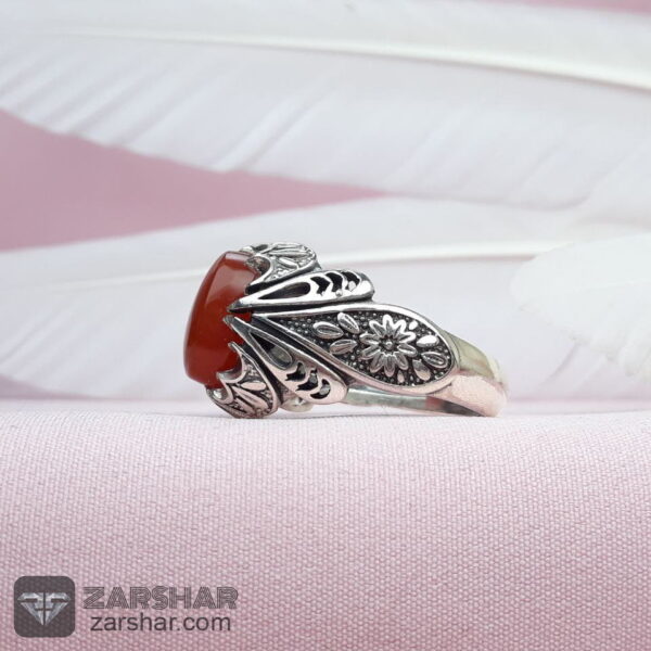 عکس انگشتر عقیق سرخ یمنی طرح دار