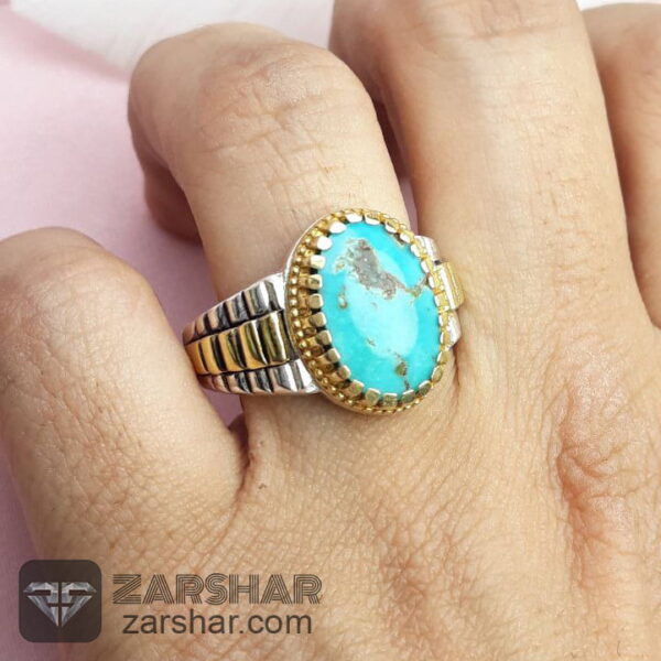 عکس انگشتر فیروزه‌ی نیشابوری تاج برنجی طرح رولکسی
